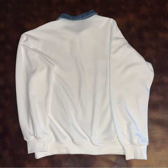 Aelfric Eden Denim Lapel 1/4 Zip Sweatshirt Star front EUC White/Pink SZ XL - Picture 4 of 9